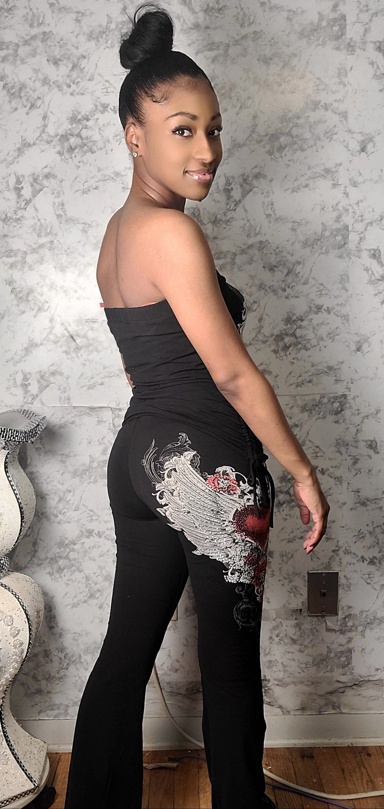 Rhinestone Heart Printed Two Piece Set