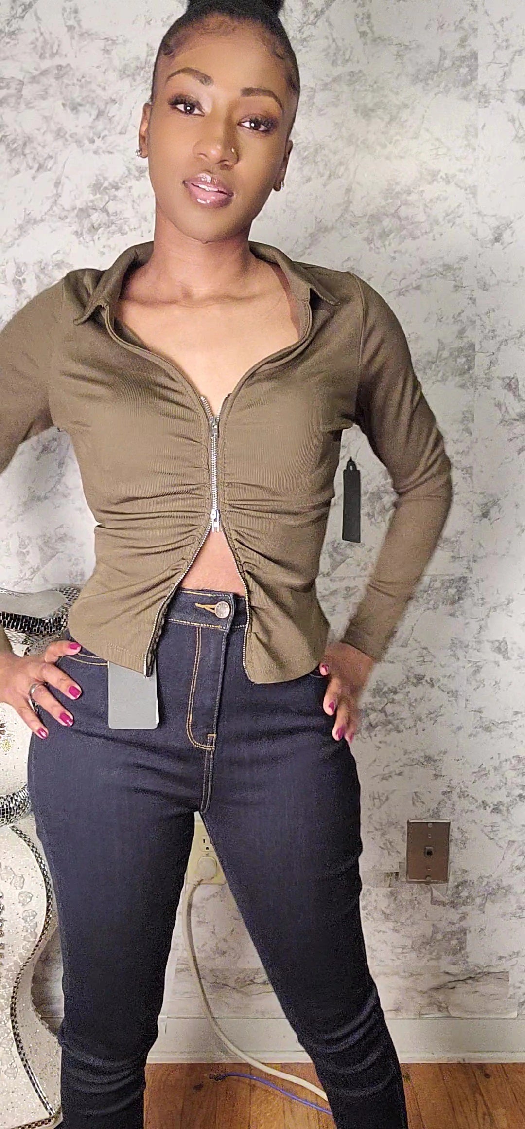 Long Sleeve Two Way Zipper Jacket W/Collar