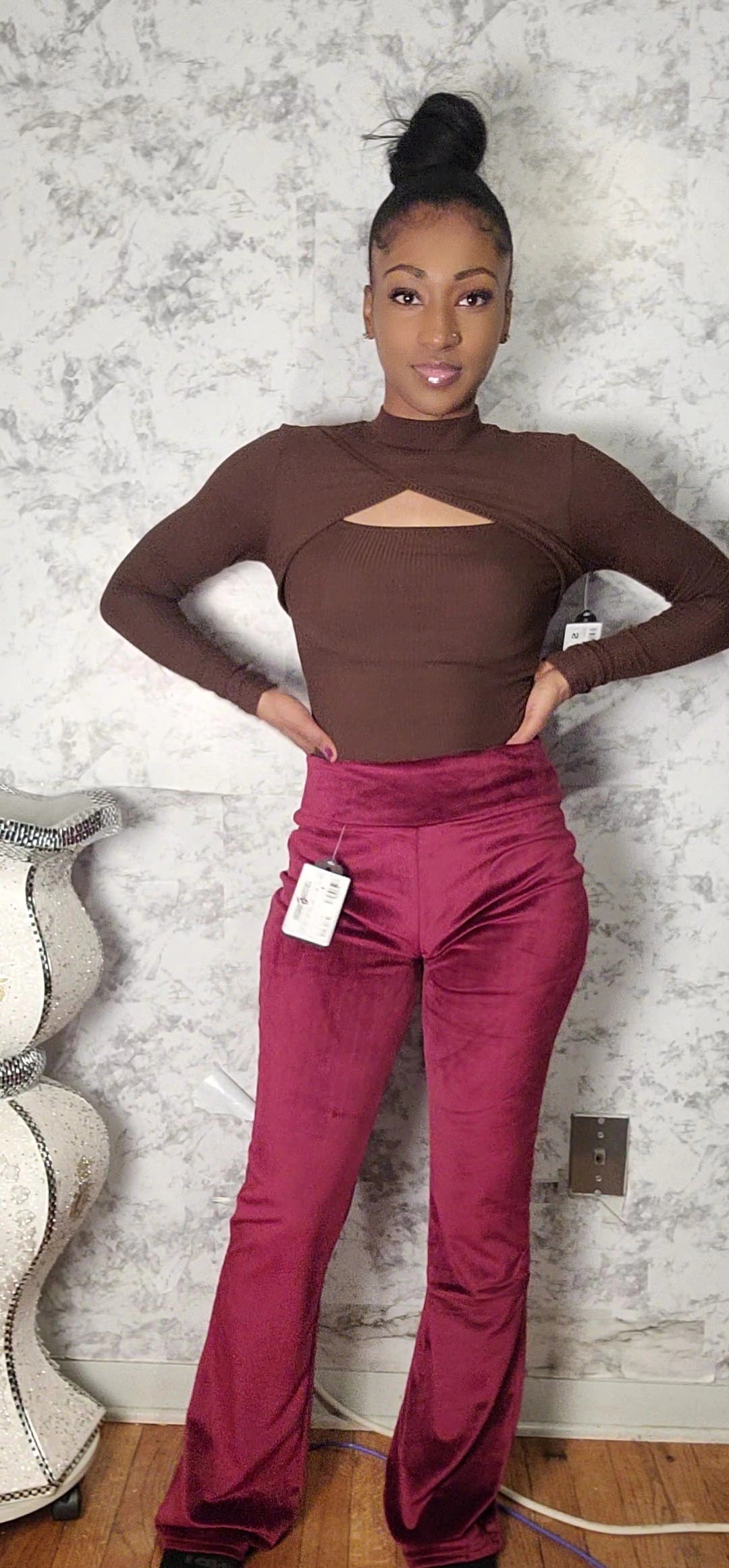 High Waist Velour Flared Leg Pants