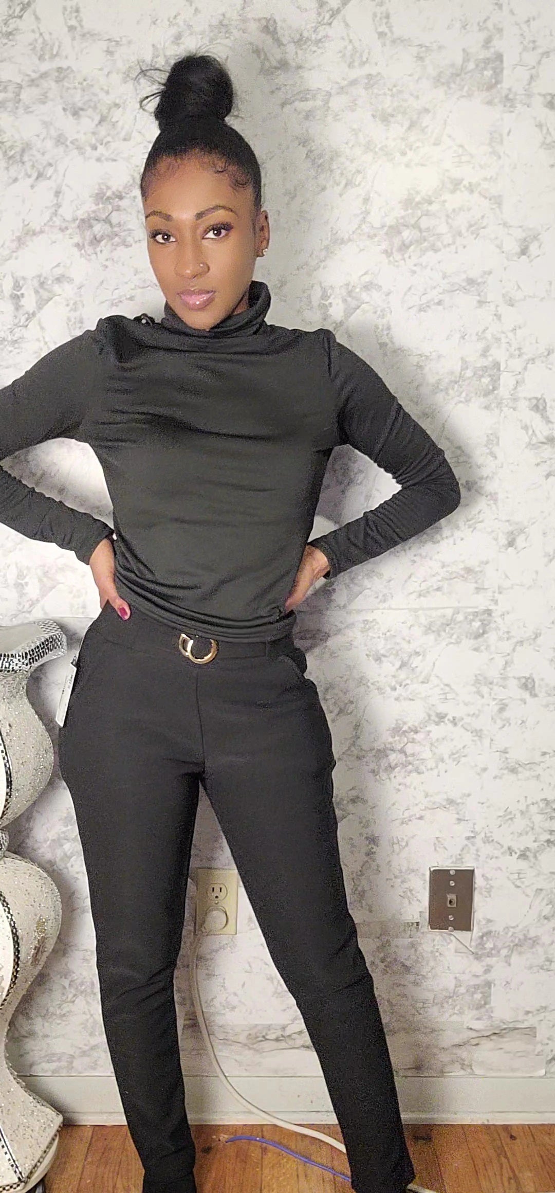 Slim CG Buckle Fur Dress Pants