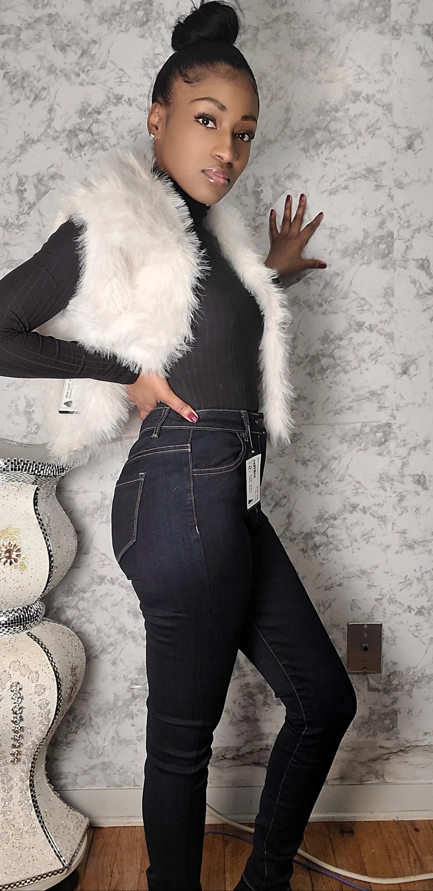 Sleeveless Fur Vest with Hook Closure