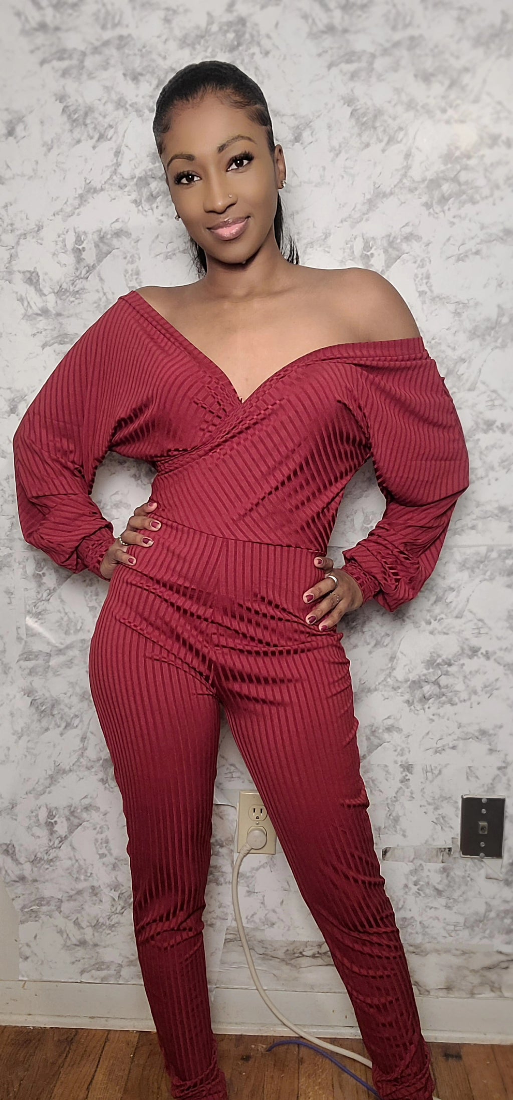 Off Shoulder V-Neck Jumpsuit