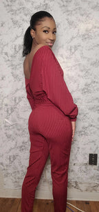 Off Shoulder V-Neck Jumpsuit