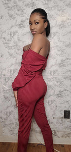 Off Shoulder V-Neck Jumpsuit