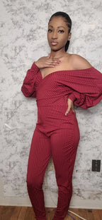 Off Shoulder V-Neck Jumpsuit