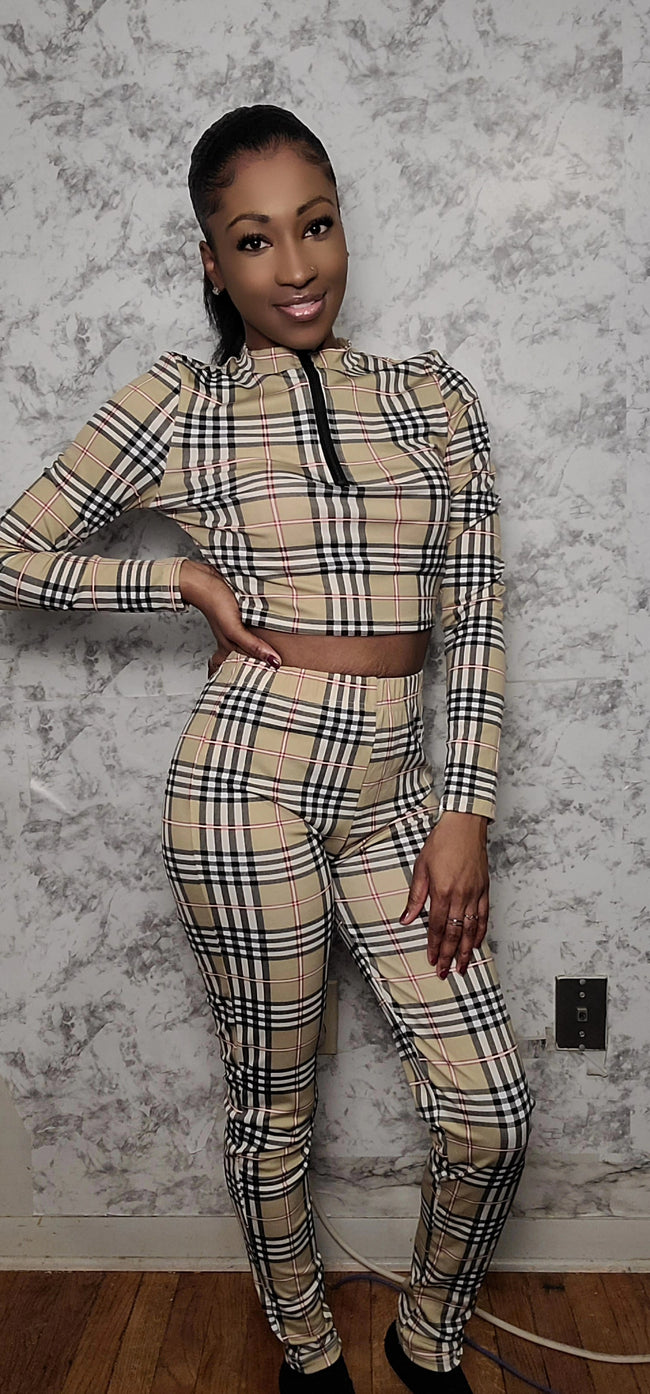 Plaid Crop Top and Pants Two Piece Set Main Image