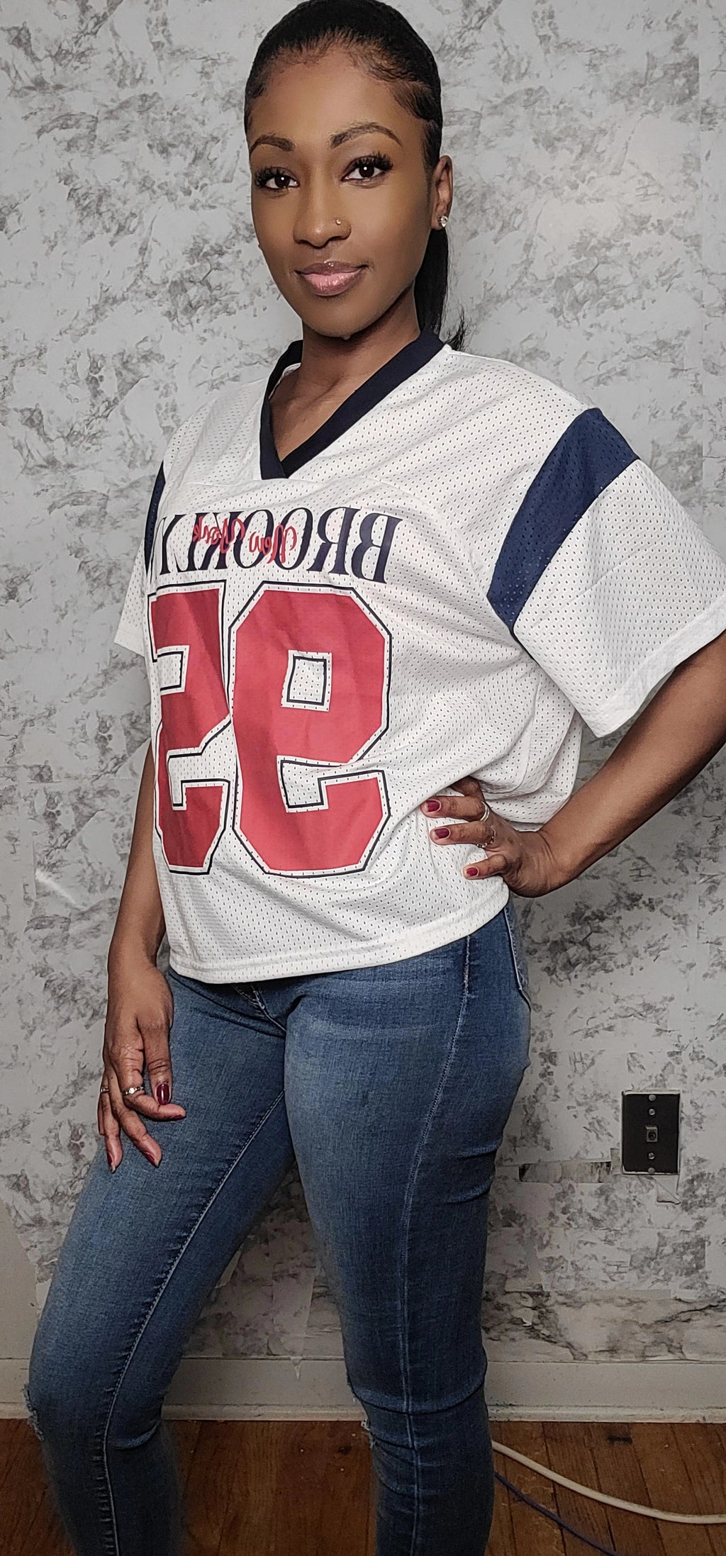 Oversized Graphic "Brooklyn" Jersey Top