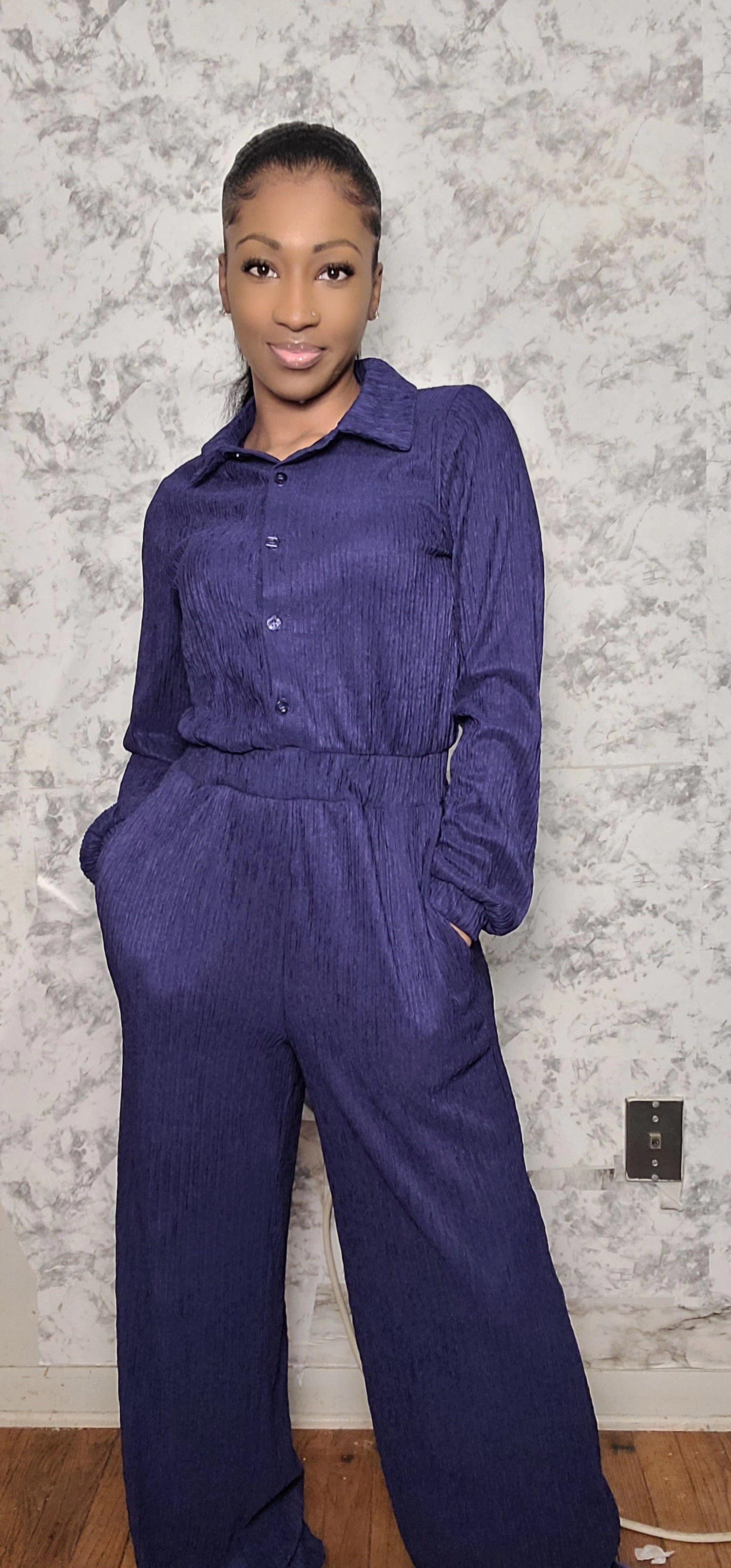 Clinched Crinkled Wide Leg Junpsuit