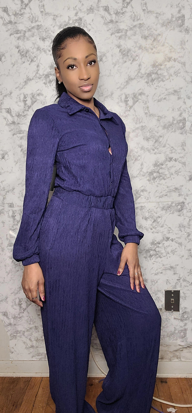 Clinched Crinkled Wide Leg Junpsuit Main Image