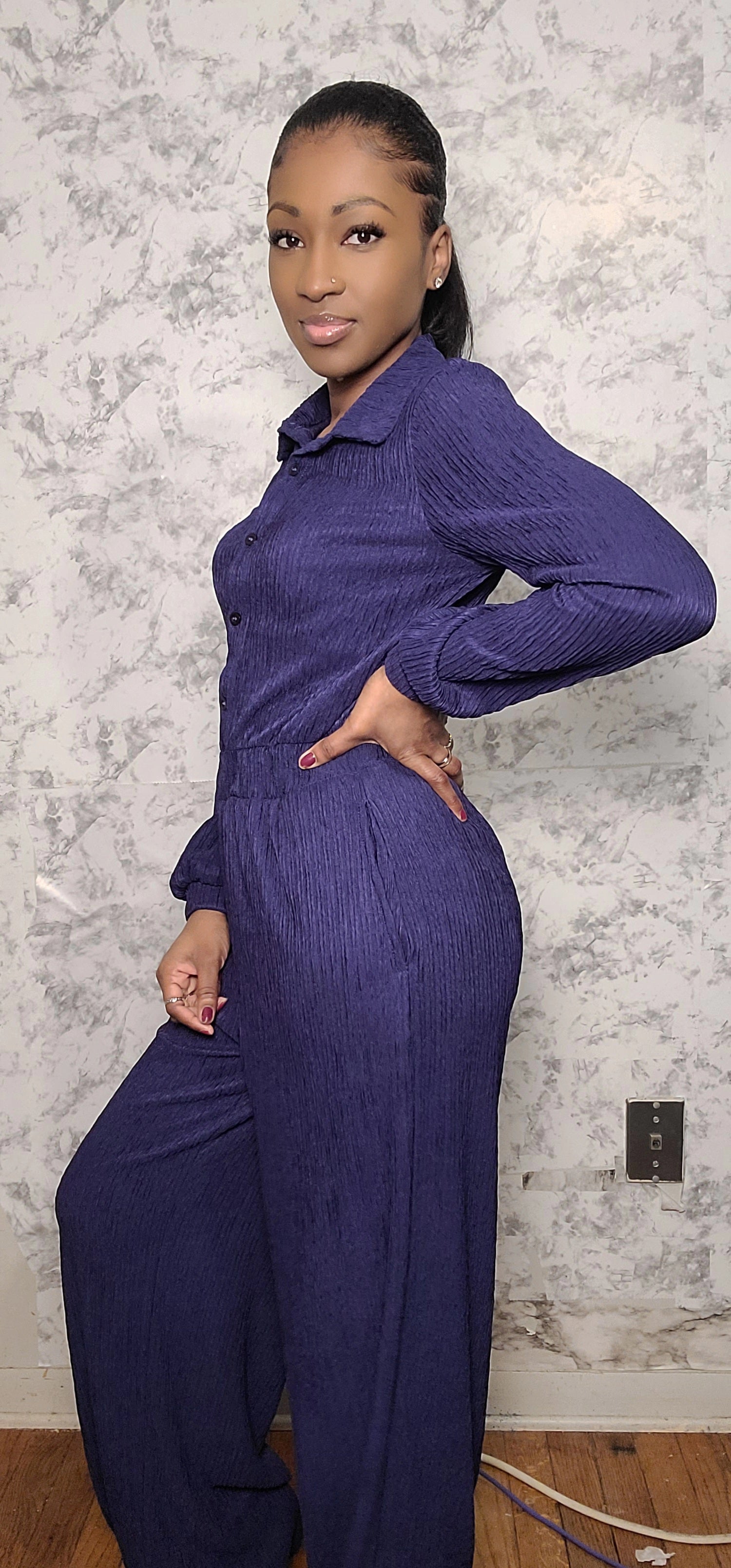 Clinched Crinkled Wide Leg Junpsuit