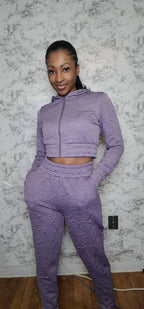 Cropped Zip Up Hoodie And Jogger Pants Set