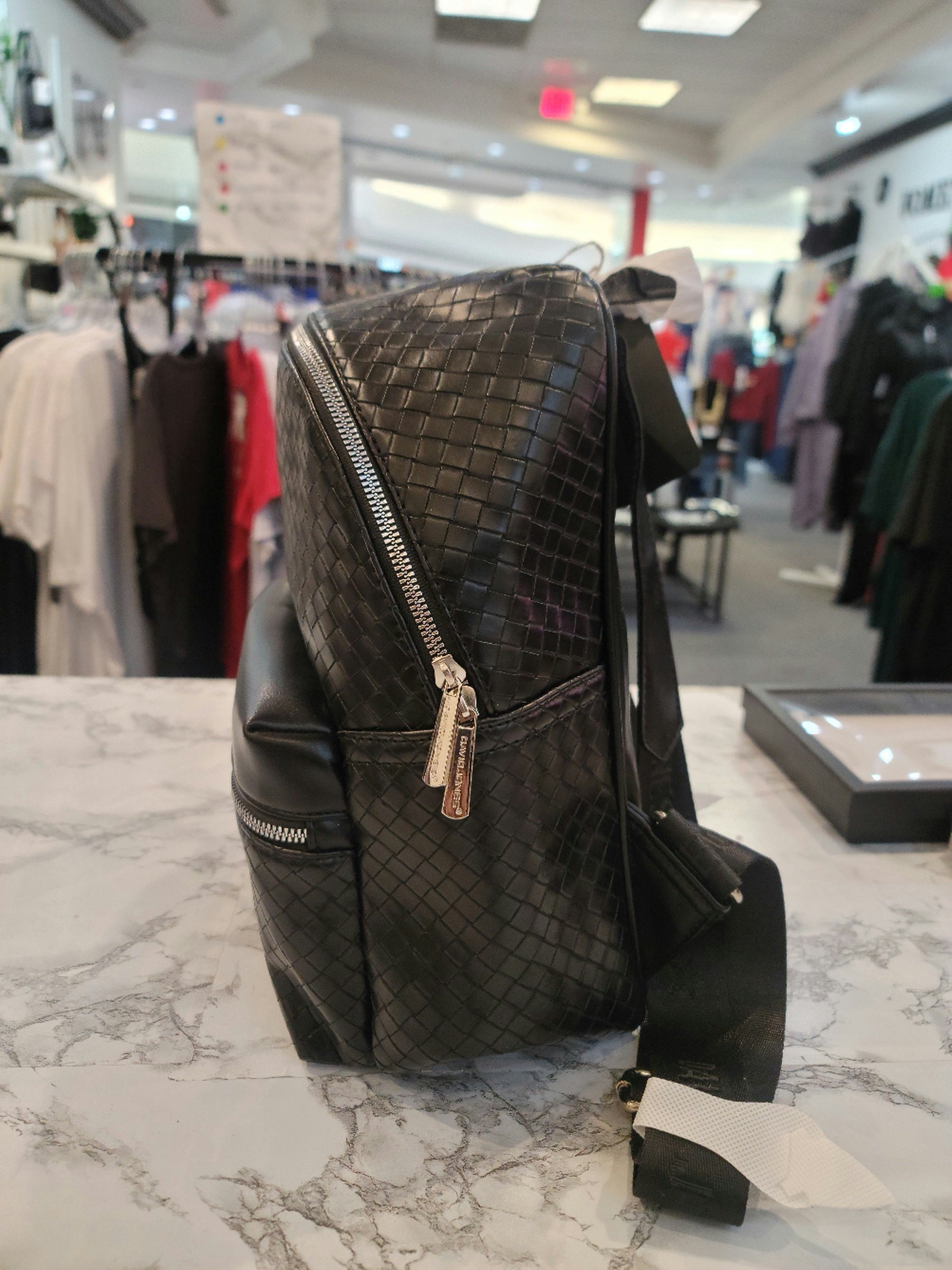 Solid Black Large Quilted Backpack