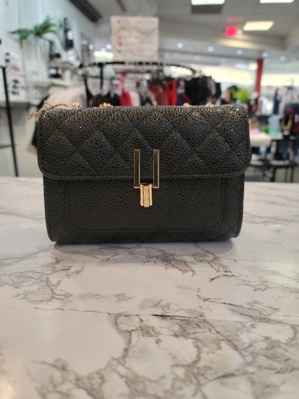 Black Leather Tiled Crossbody Bag