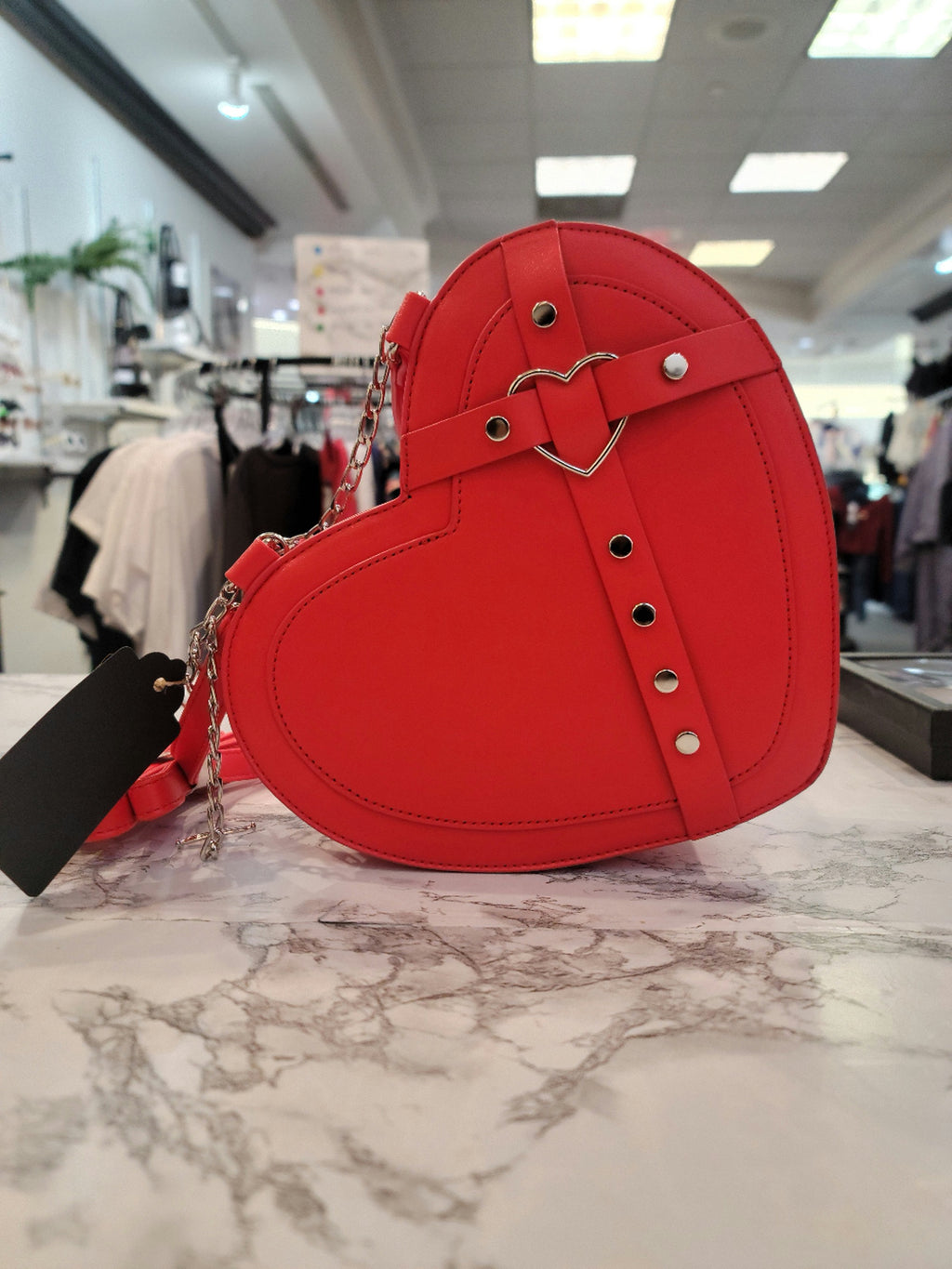 Solid Red Heart Shaped Crossbody Bag