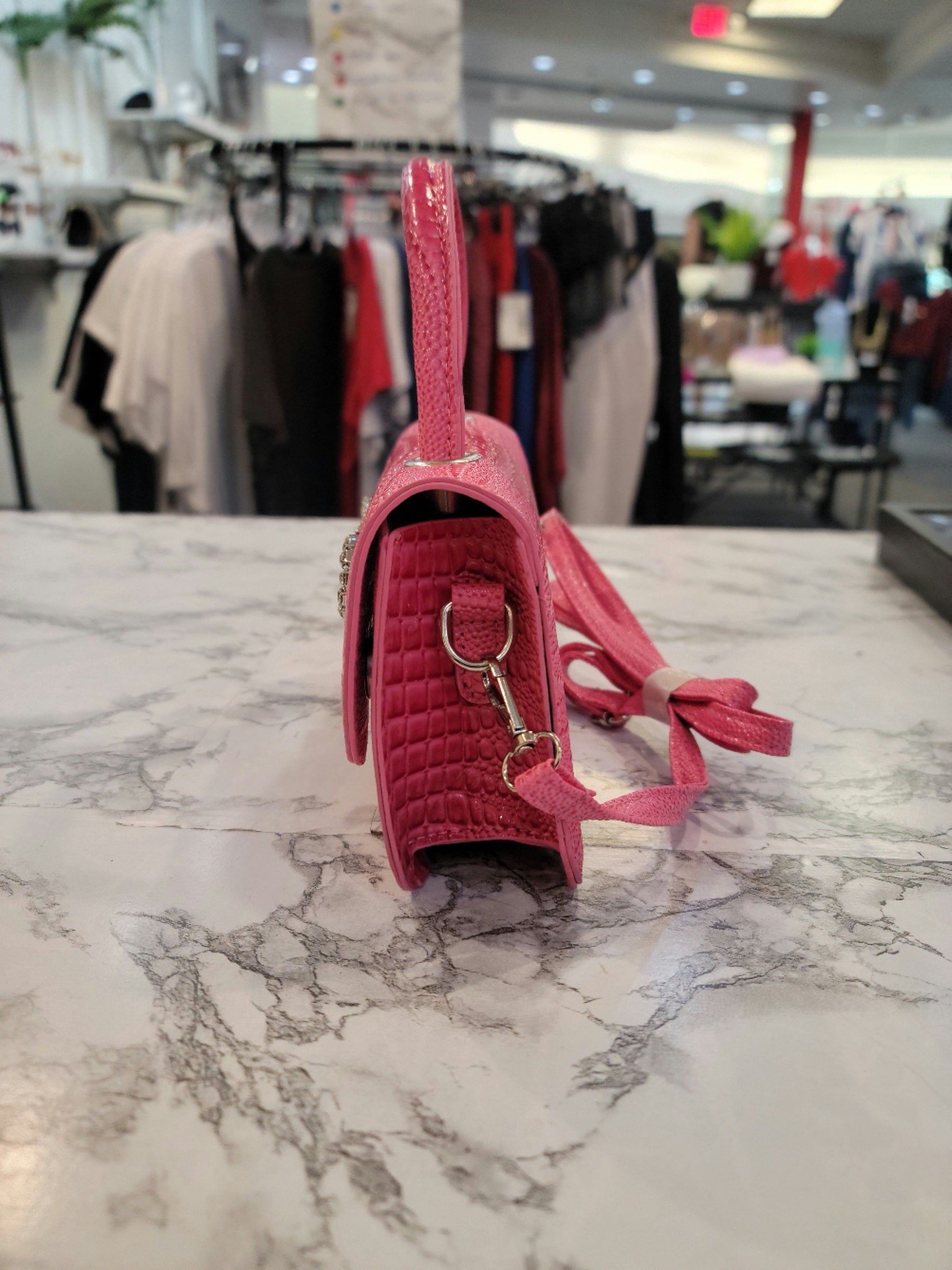 Small Solid Pink Silver Bow Detail Handbag