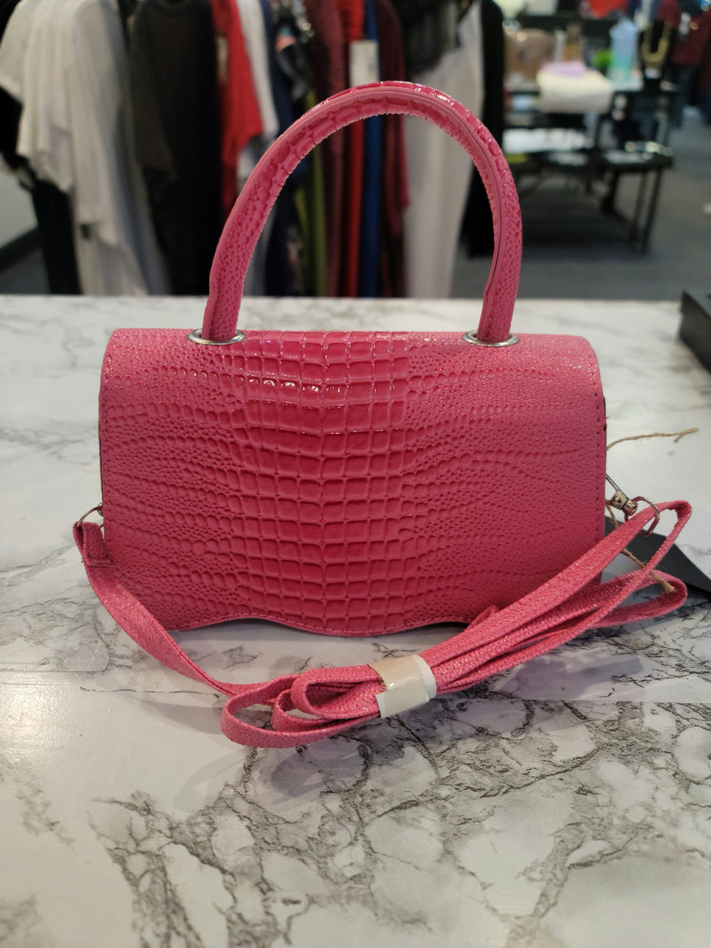 Small Solid Pink Silver Bow Detail Handbag