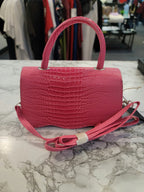 Small Solid Pink Silver Bow Detail Handbag