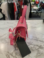 Small Solid Pink Silver Bow Detail Handbag