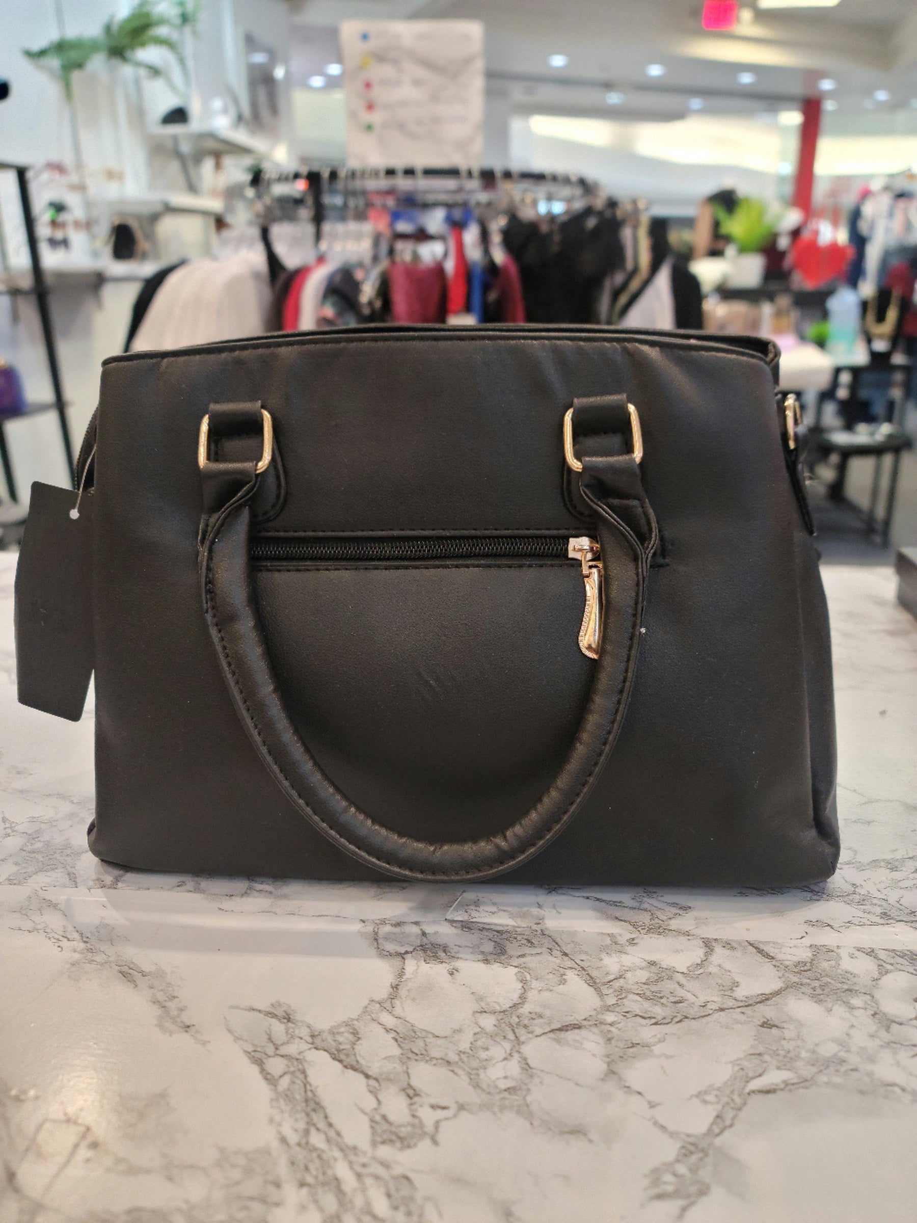 Solid Black Shoulder Handbag