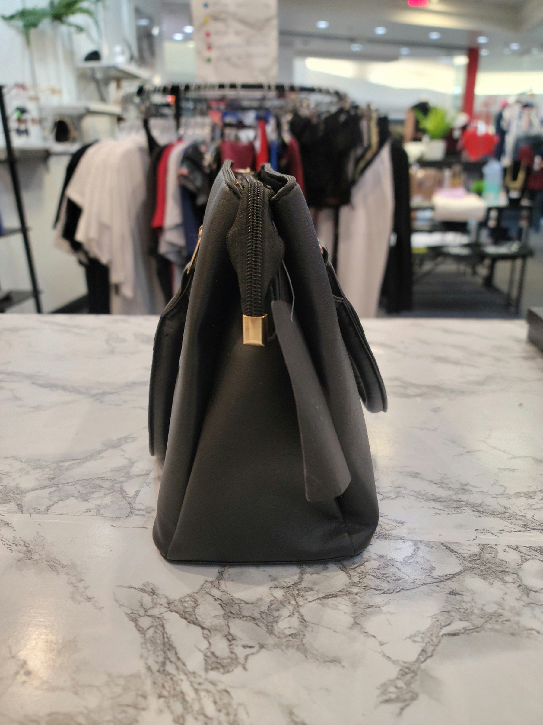 Solid Black Shoulder Handbag