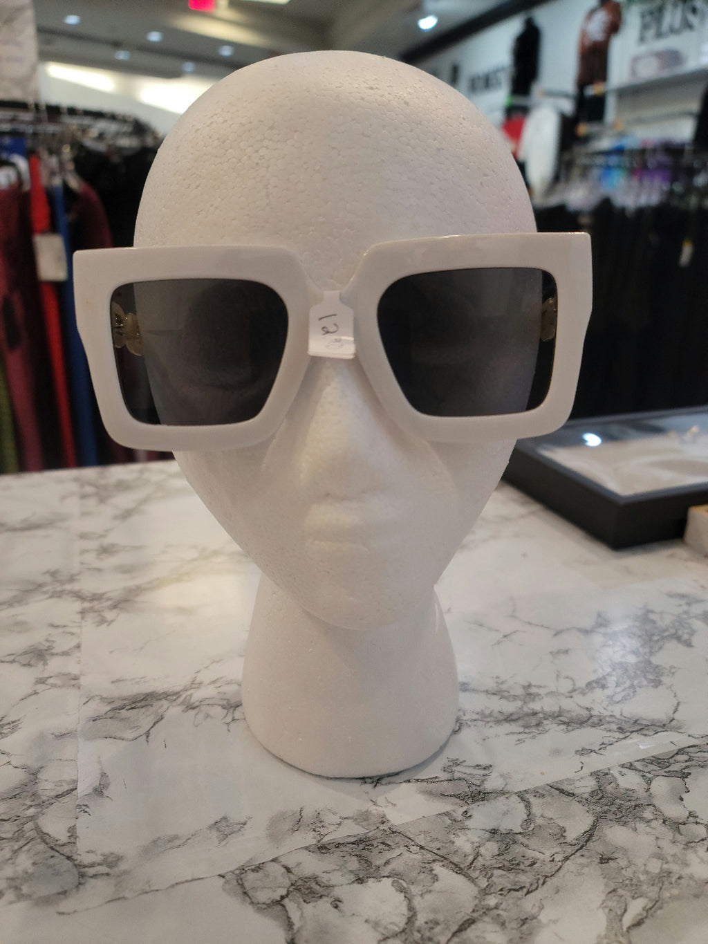 White Trim Gold Rim Square Sunglasses