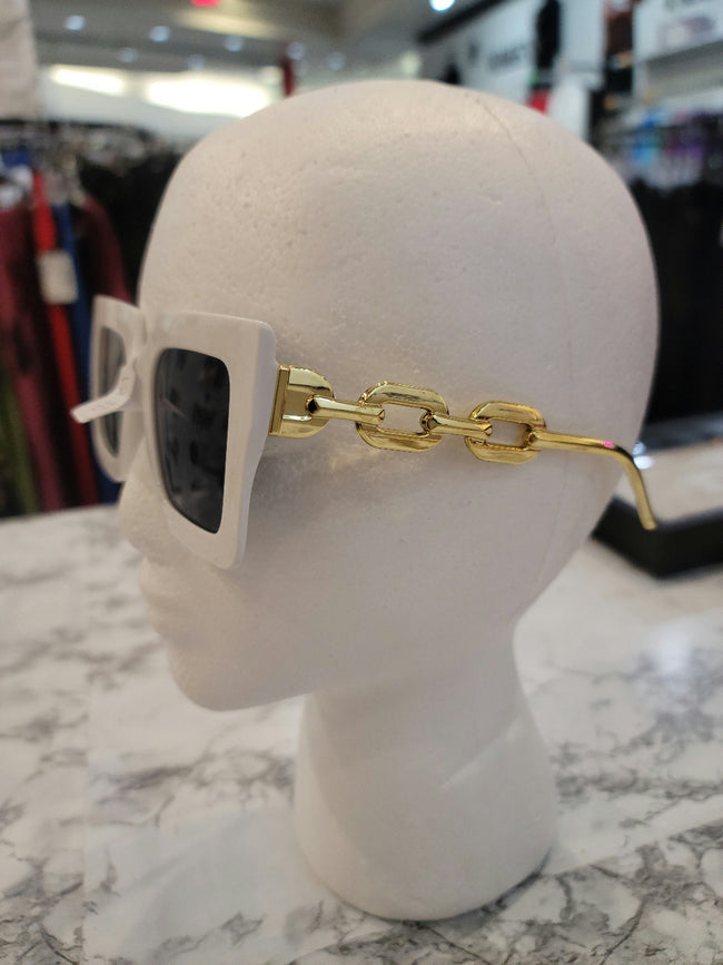 White Trim Gold Rim Square Sunglasses Hover Image