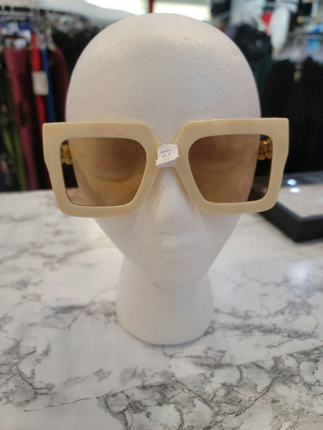 Cream Trim Gold Rim Square Sunglasses Main Image