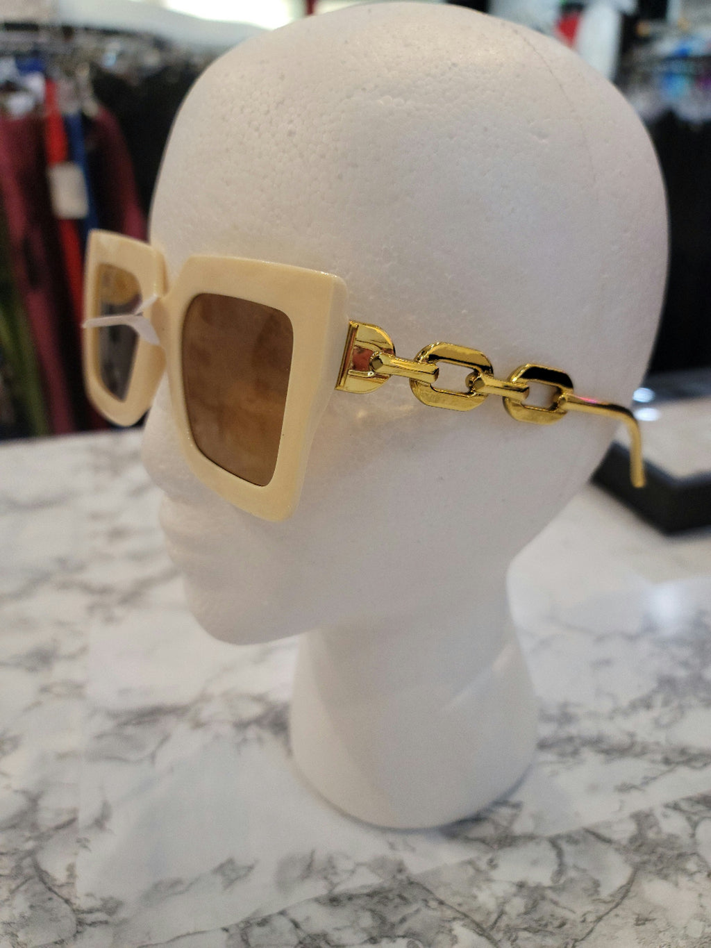 Cream Trim Gold Rim Square Sunglasses