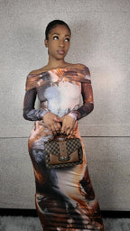 Earth Goddess Off Shoulder Maxi Dress