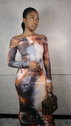 Earth Goddess Off Shoulder Maxi Dress