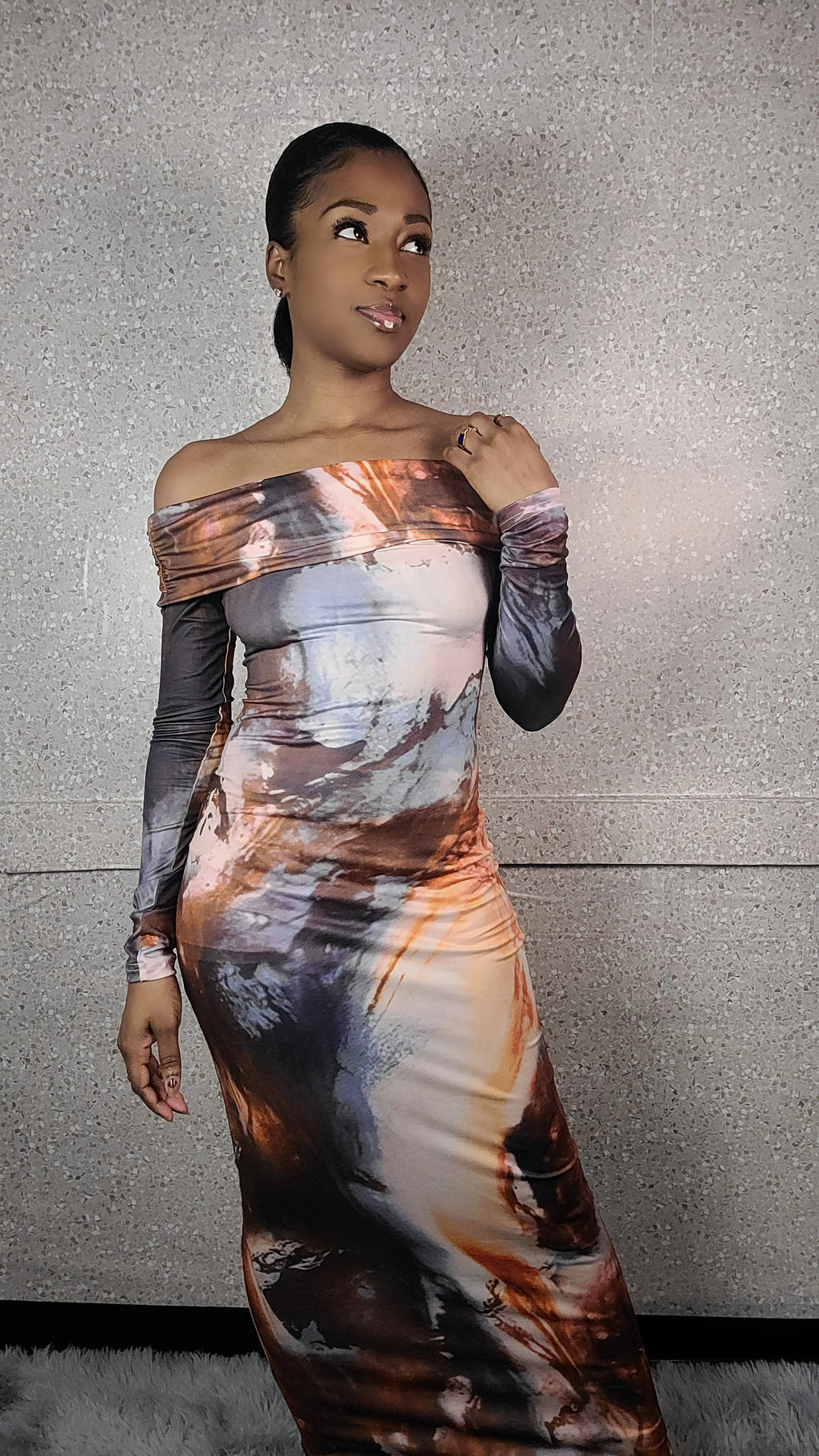 Earth Goddess Off Shoulder Maxi Dress