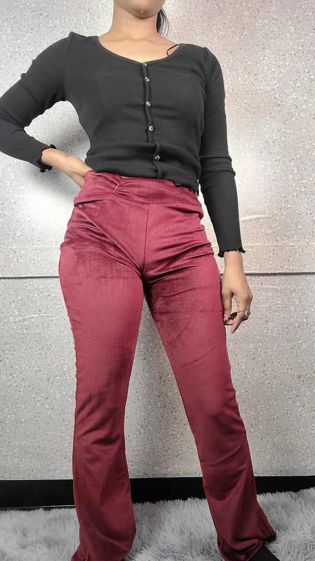 High Waist Velour Flared Leg Pants Hover Image