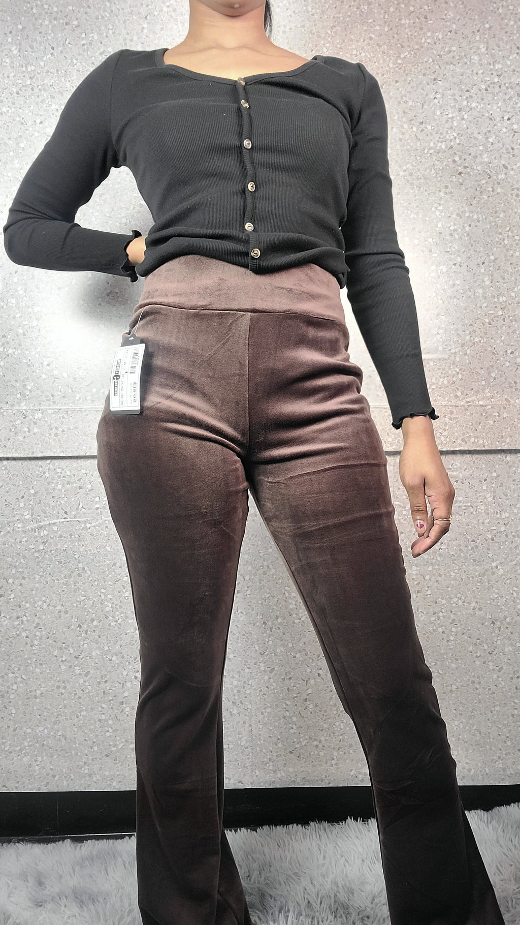 High Waist Velour Flared Leg Pants