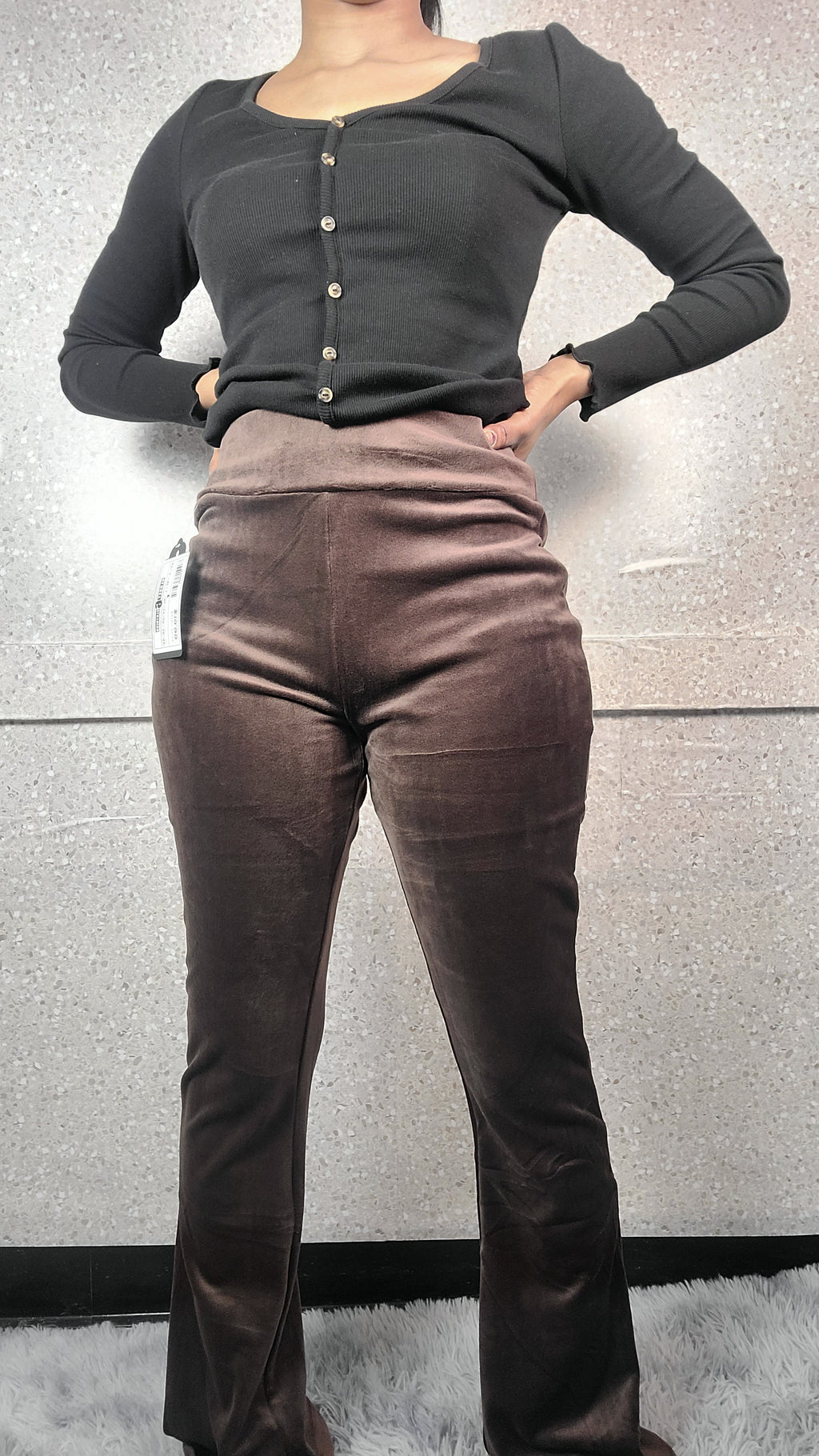 High Waist Velour Flared Leg Pants
