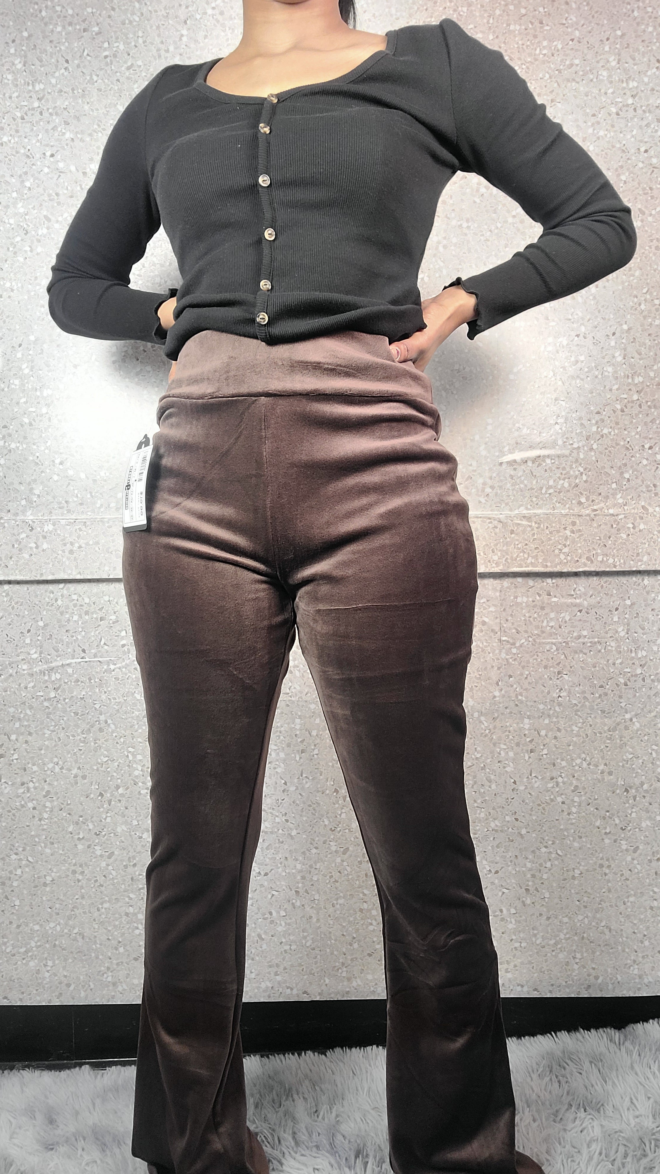 High Waist Velour Flared Leg Pants