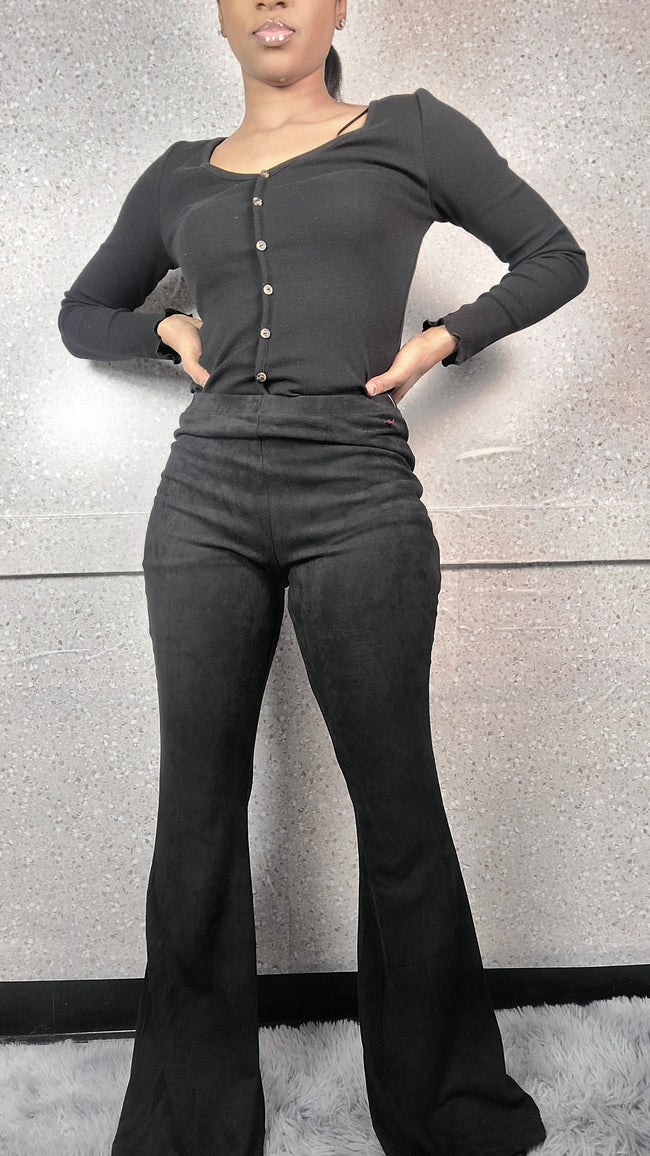 Black Suede Flared Leg Pants Hover Image