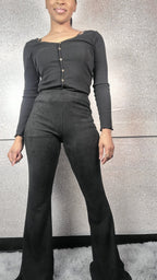 Black Suede Flared Leg Pants