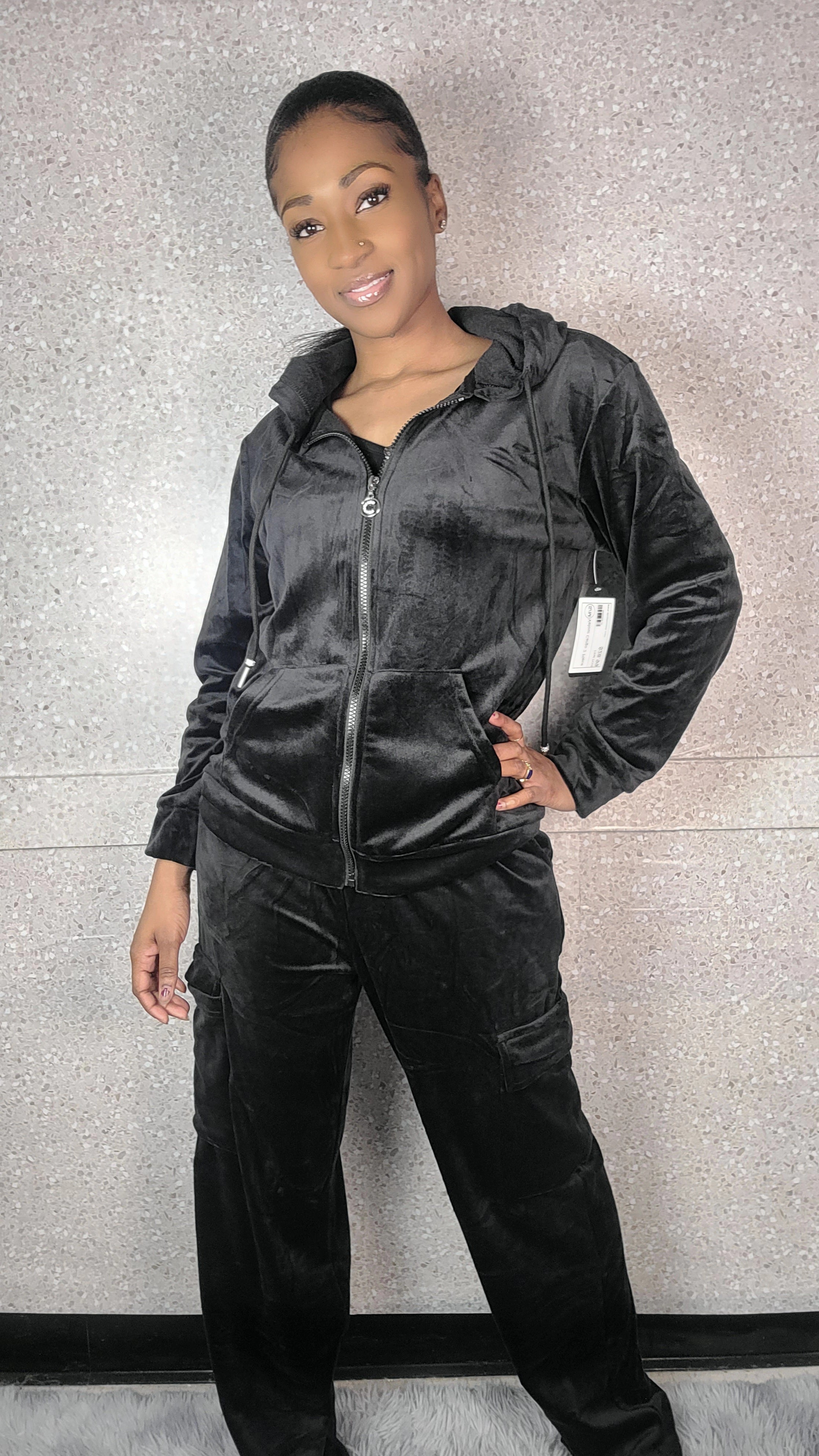 Velour Cargo Two-Piece Jogger Set