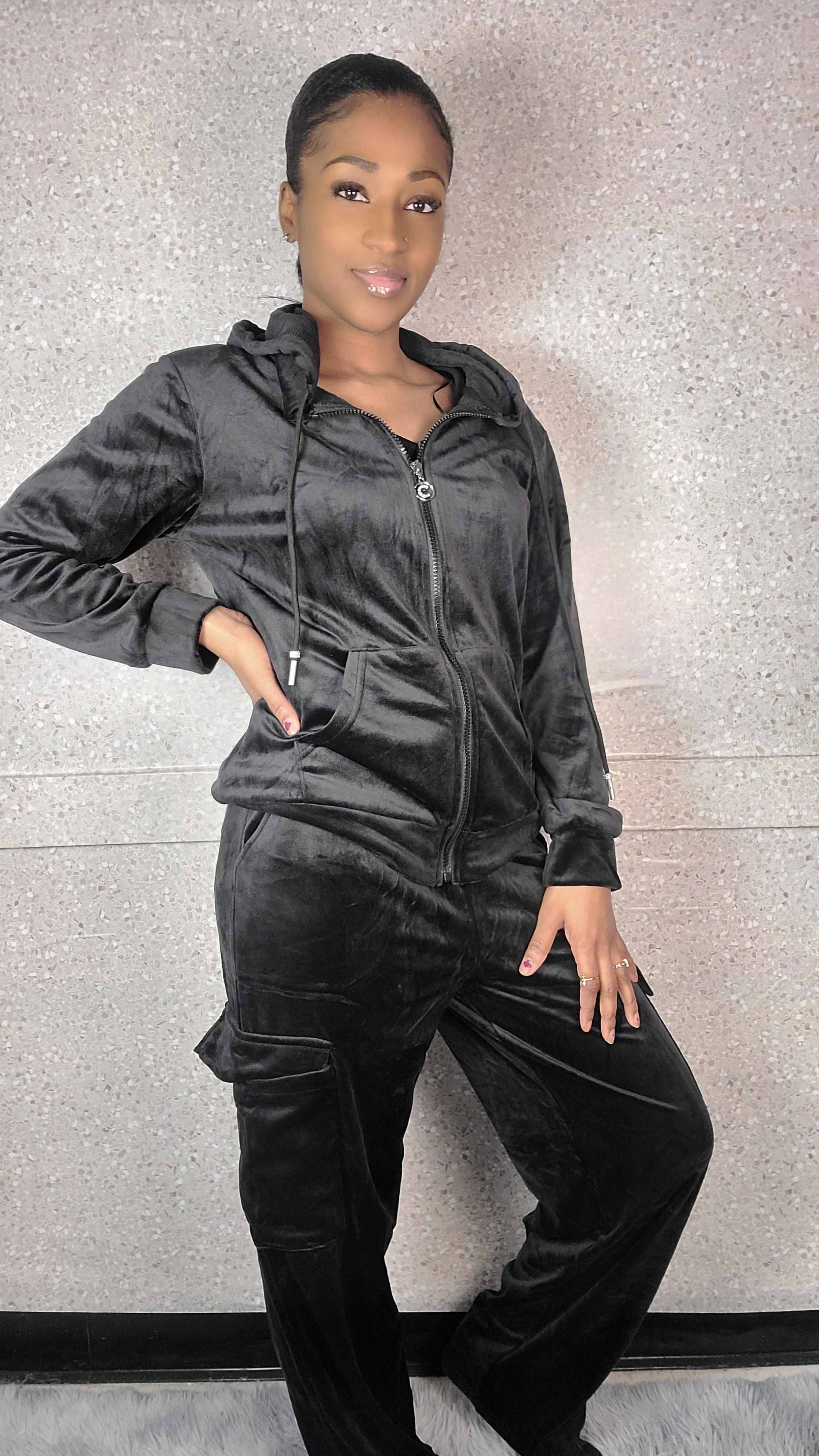 Velour Cargo Two-Piece Jogger Set