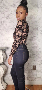 Velvet Mesh Floral Design Crop Top