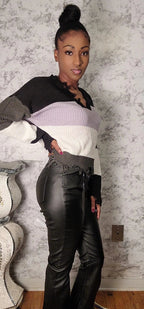 Distressed Colorblock Crochet Sweater