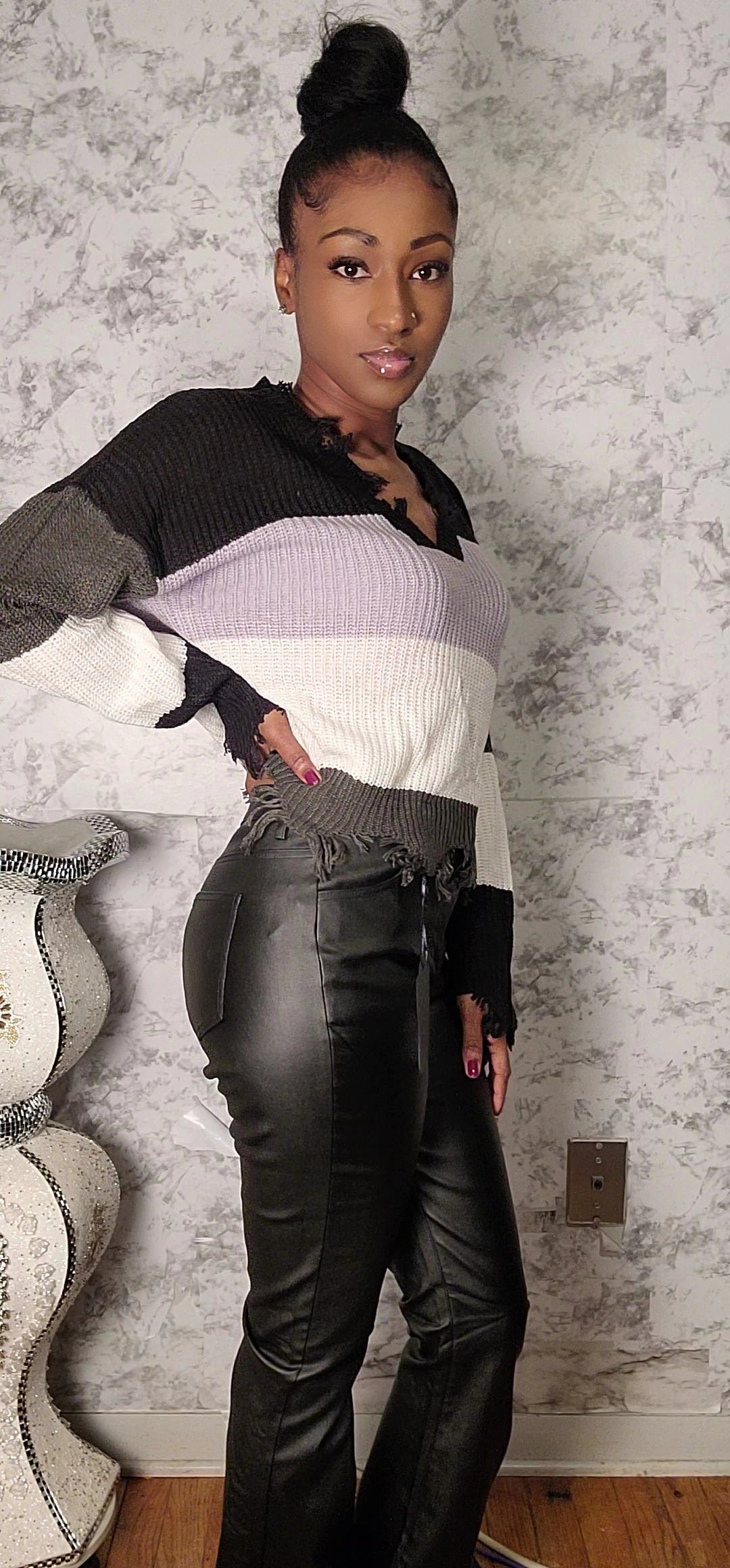 Distressed Colorblock Crochet Sweater