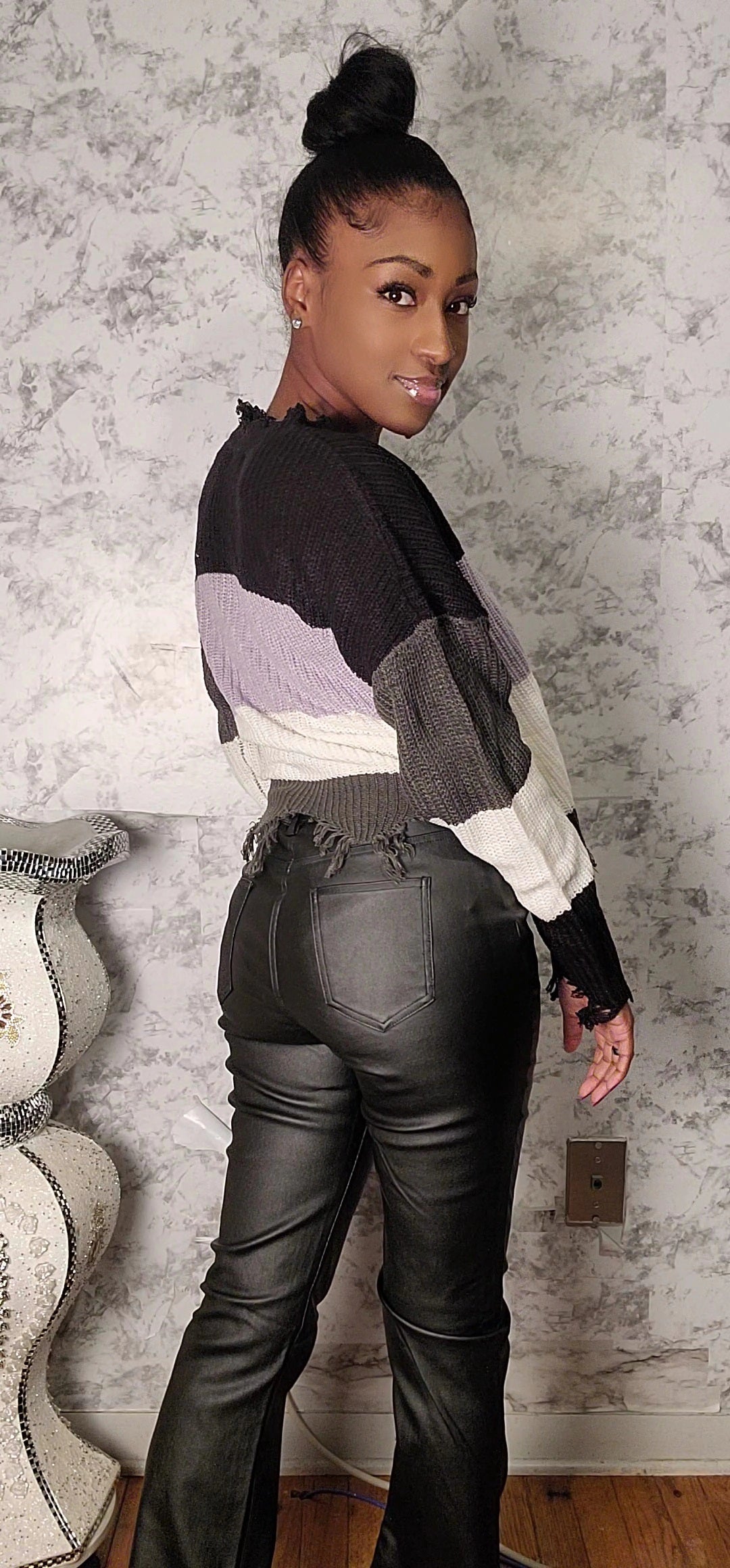Distressed Colorblock Crochet Sweater