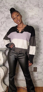 Distressed Colorblock Crochet Sweater