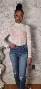 Diamond Mesh Long Sleeve Bodysuit