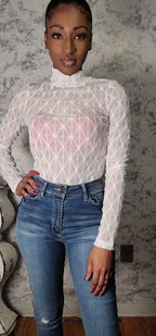 Diamond Mesh Long Sleeve Bodysuit