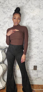 Black Suede Flared Leg Pants