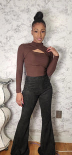 Black Suede Flared Leg Pants