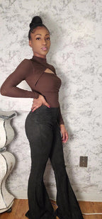 Black Suede Flared Leg Pants