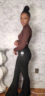 Black Suede Flared Leg Pants